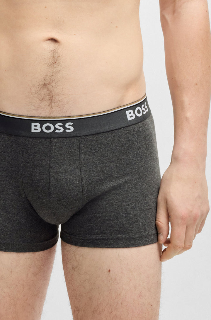 Boss Three-pack of stretch-cotton trunks with logo waistbands