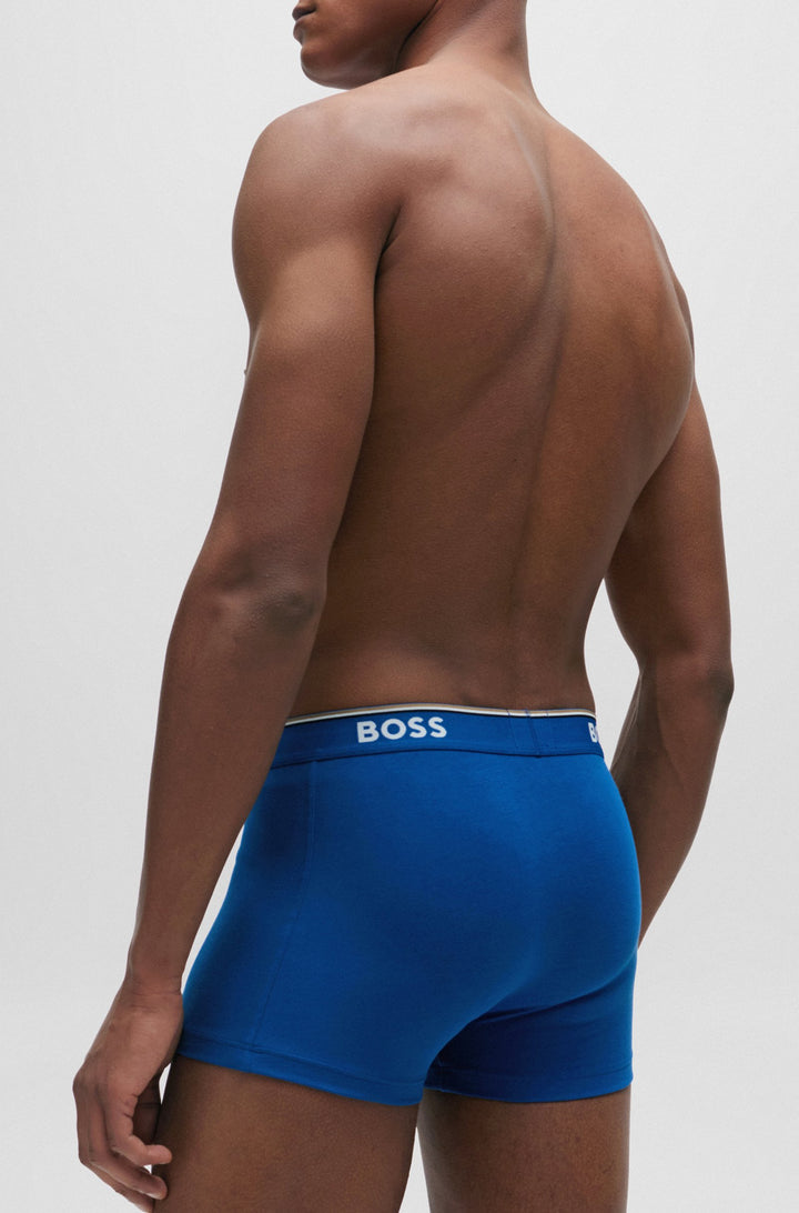 Boss Three-pack of stretch-cotton trunks with logo waistbands