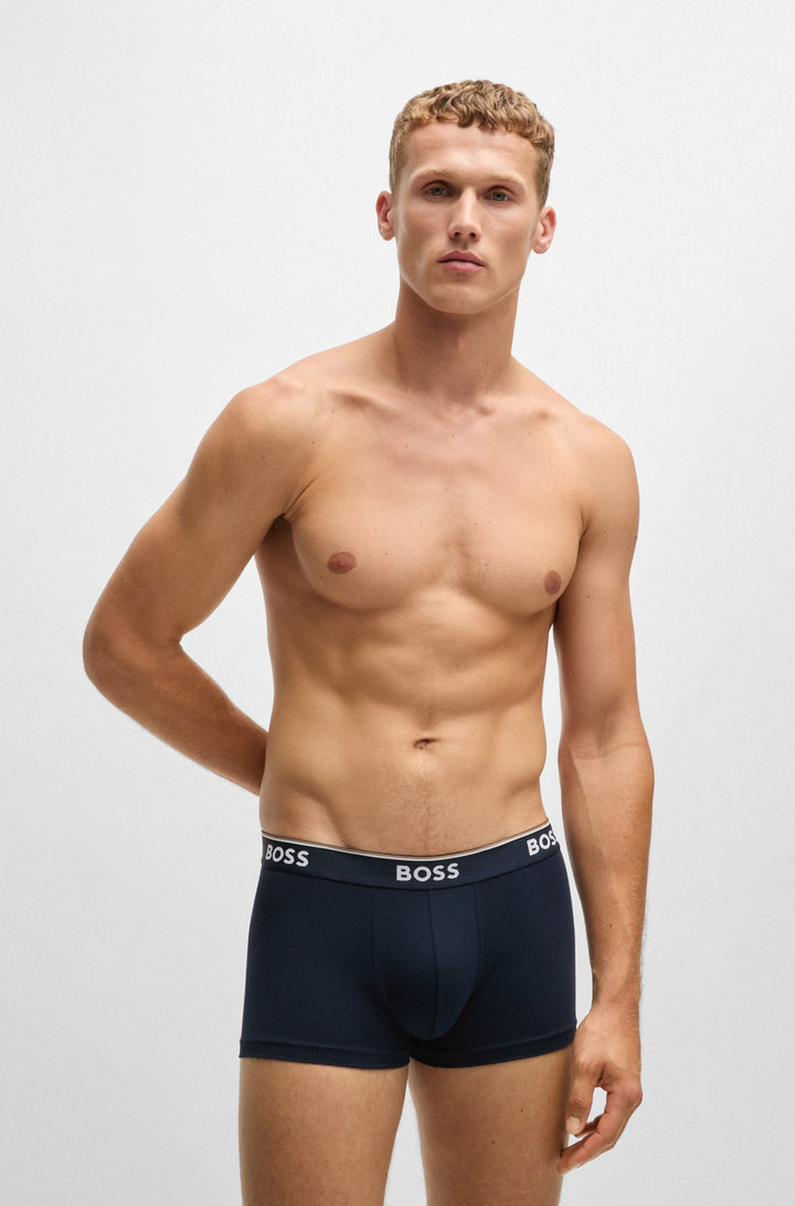 Boss Three-pack of stretch-cotton trunks with logo waistbands