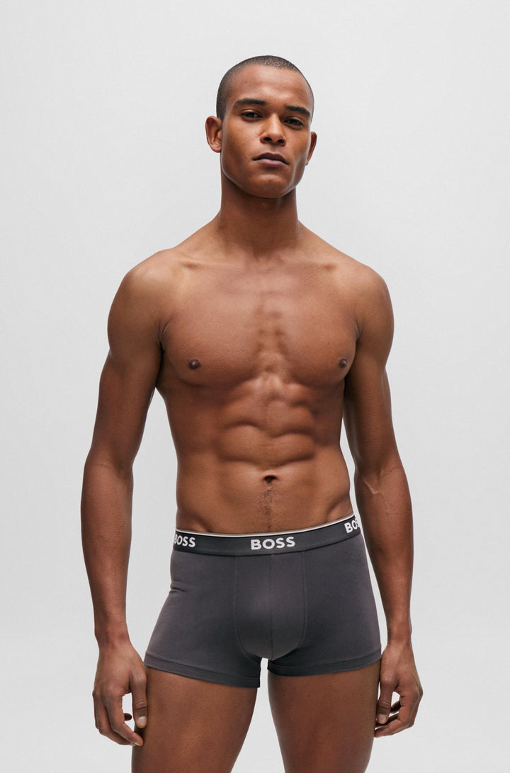 Boss Three-pack of stretch-cotton trunks with logo waistbands