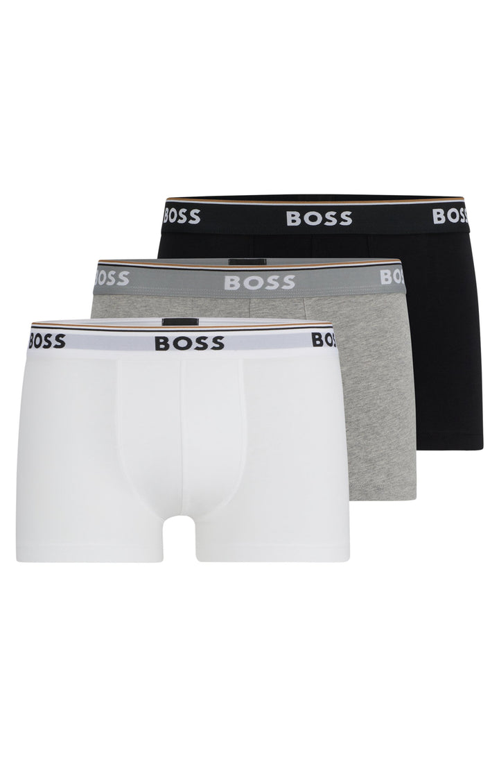 Boss Three-pack of stretch-cotton trunks with logo waistbands