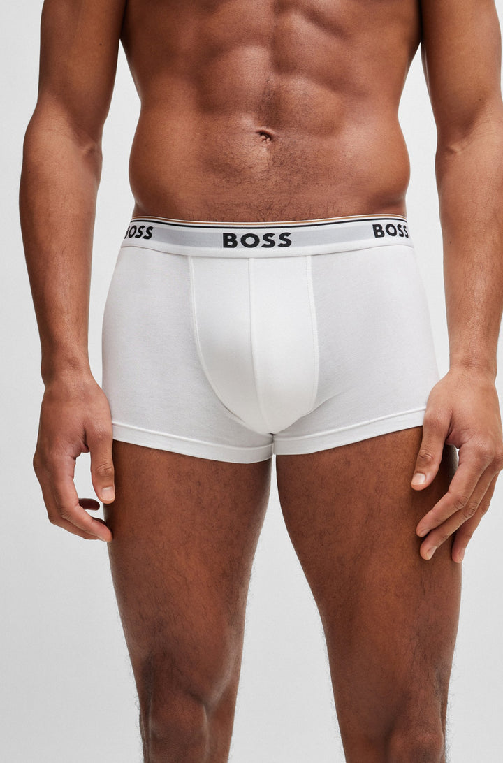 Boss Three-pack of stretch-cotton trunks with logo waistbands