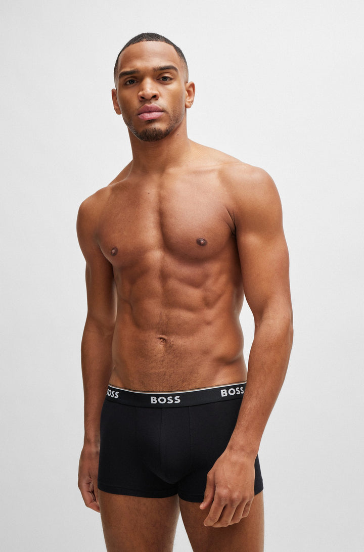Boss Three-pack of stretch-cotton trunks with logo waistbands