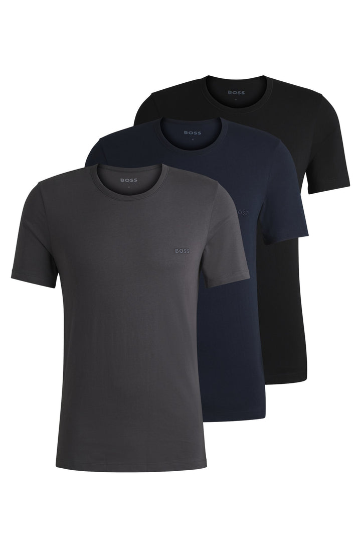 Boss Three-pack of logo-embroidered T-shirts in cotton