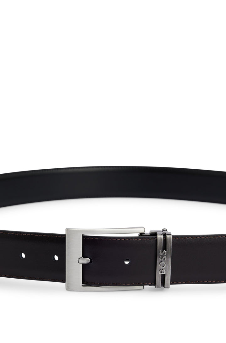 Boss Italian-leather reversible belt with branded keeper