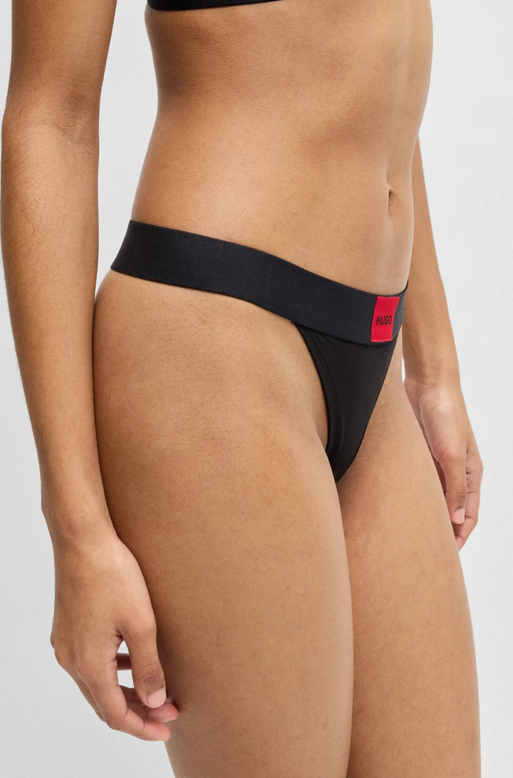 HUGO Stretch-cotton thong briefs with red logo label