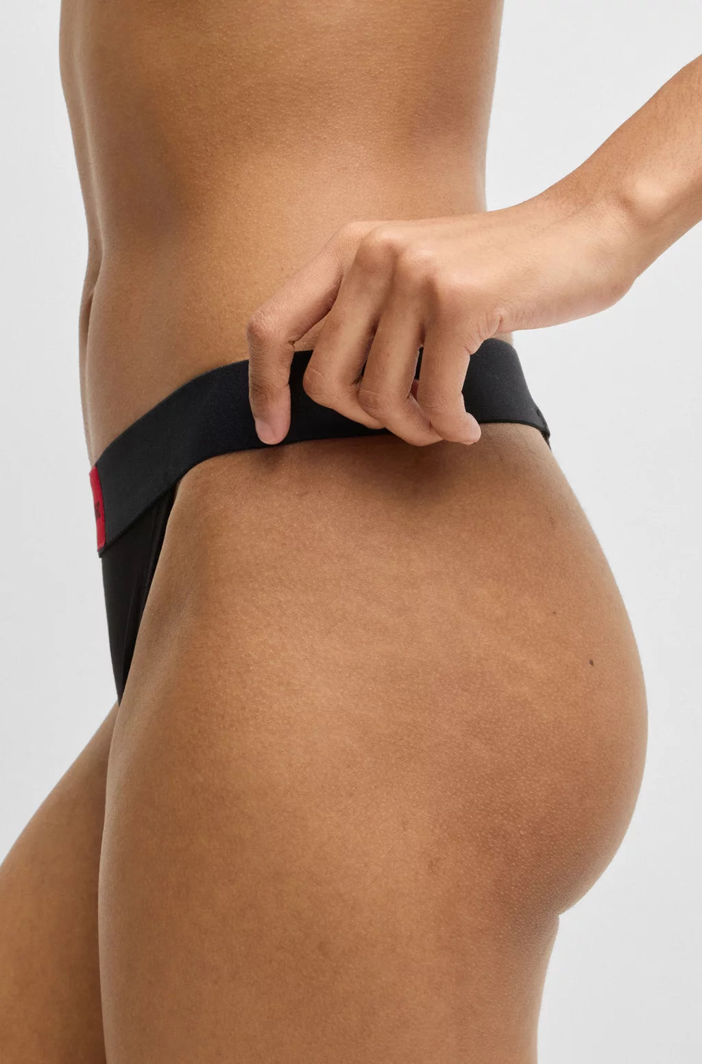 HUGO Stretch-cotton thong briefs with red logo label