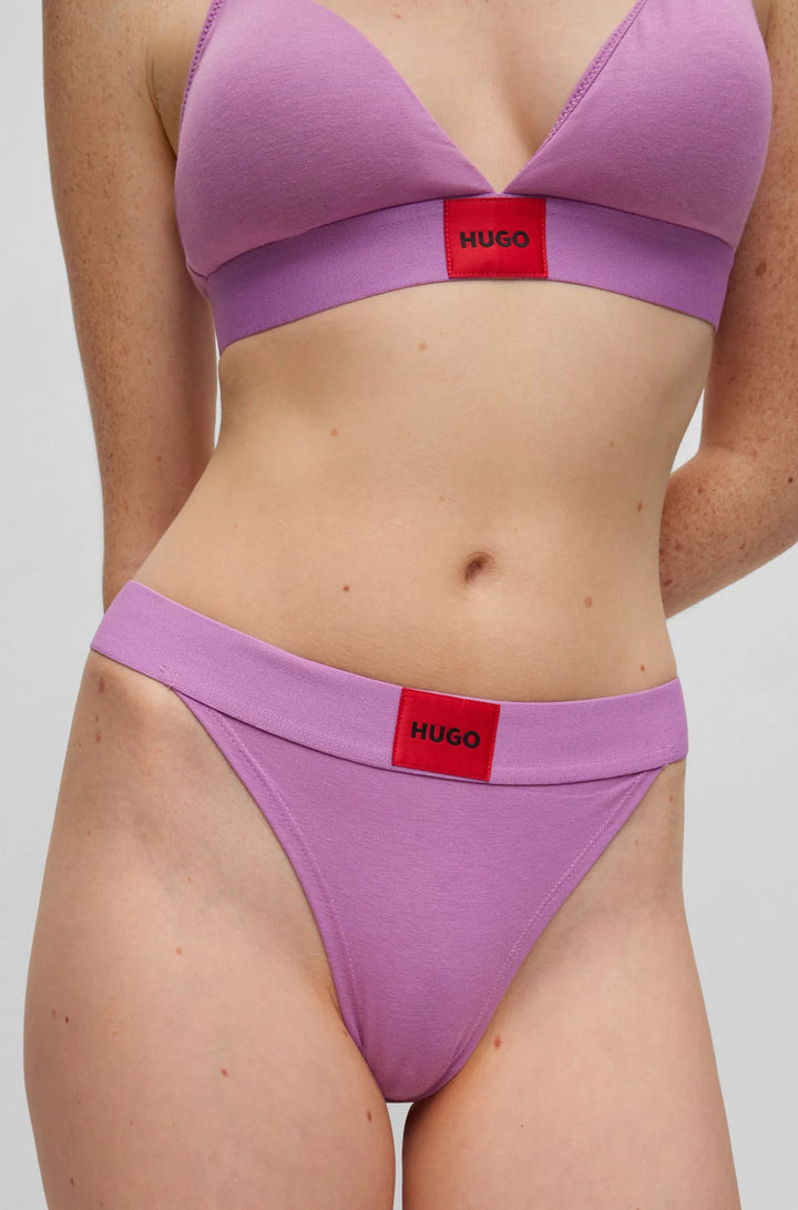 HUGO Stretch-cotton thong briefs with red logo label