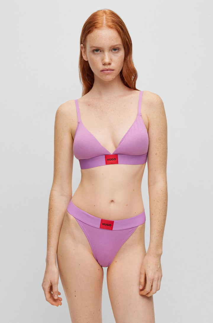 HUGO Stretch-cotton thong briefs with red logo label