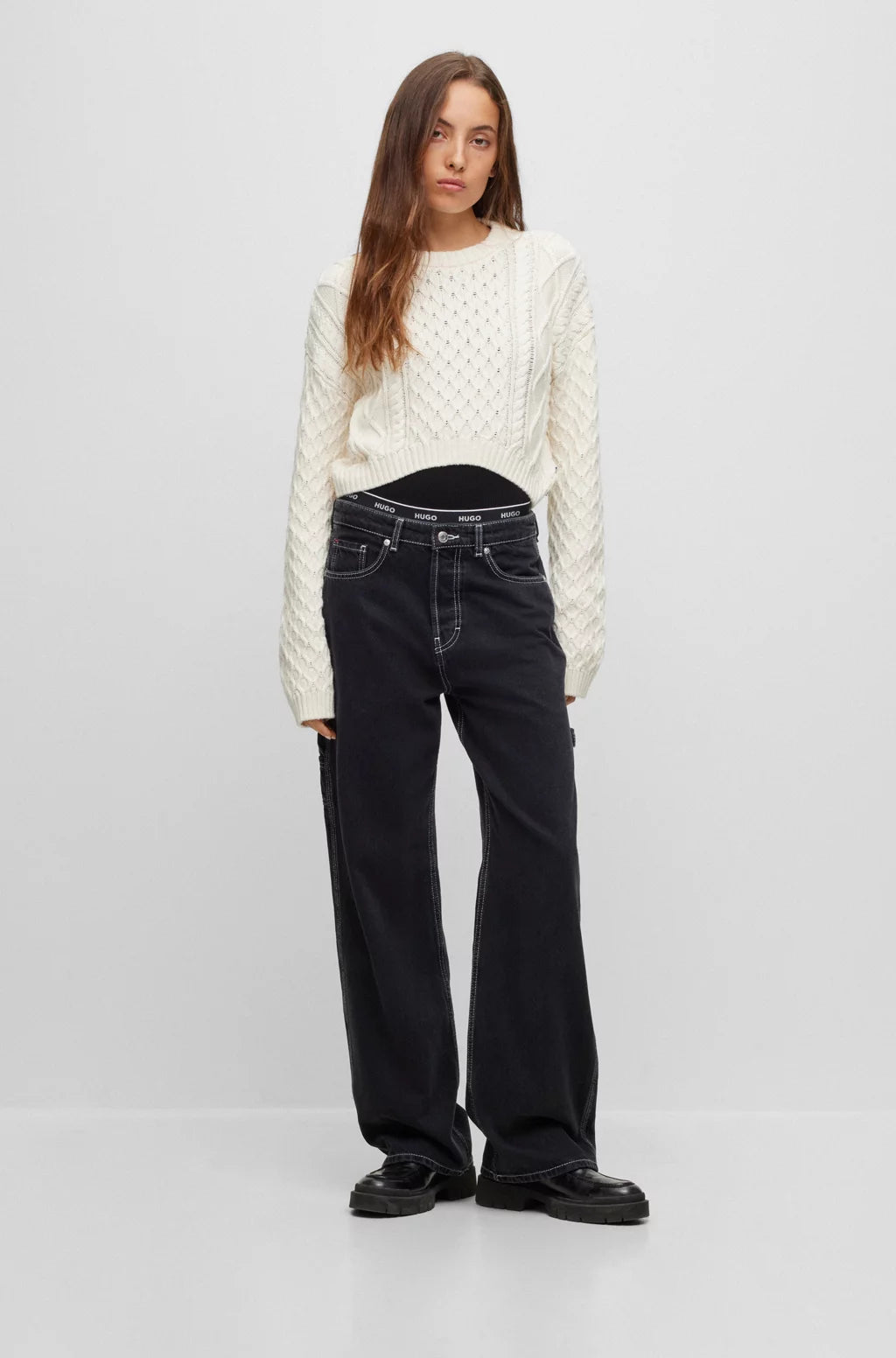 HUGO COTTON-BLEND SWEATER WITH CABLE-KNIT STRUCTURE
