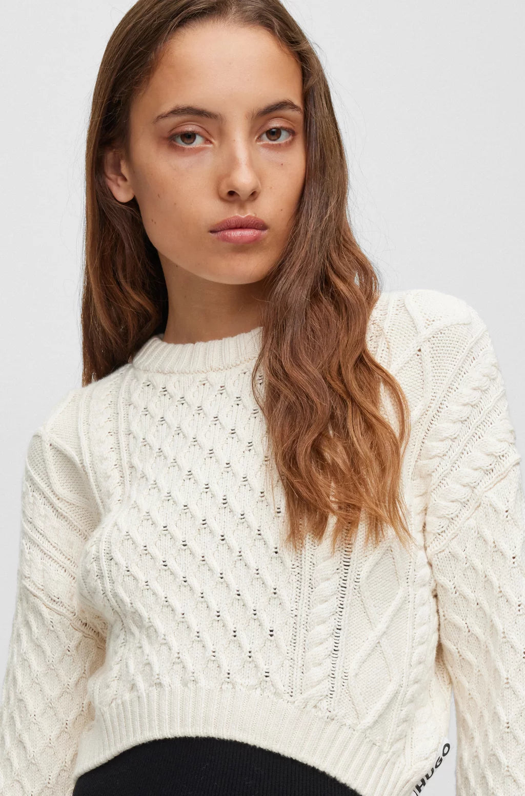 HUGO COTTON-BLEND SWEATER WITH CABLE-KNIT STRUCTURE