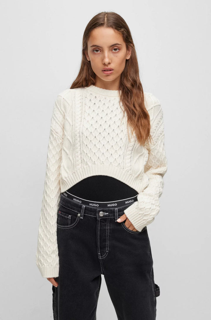 HUGO COTTON-BLEND SWEATER WITH CABLE-KNIT STRUCTURE
