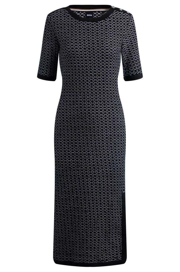 BOSS STRUCTURED-STRIPE DRESS IN STRETCH-COTTON JERSEY
