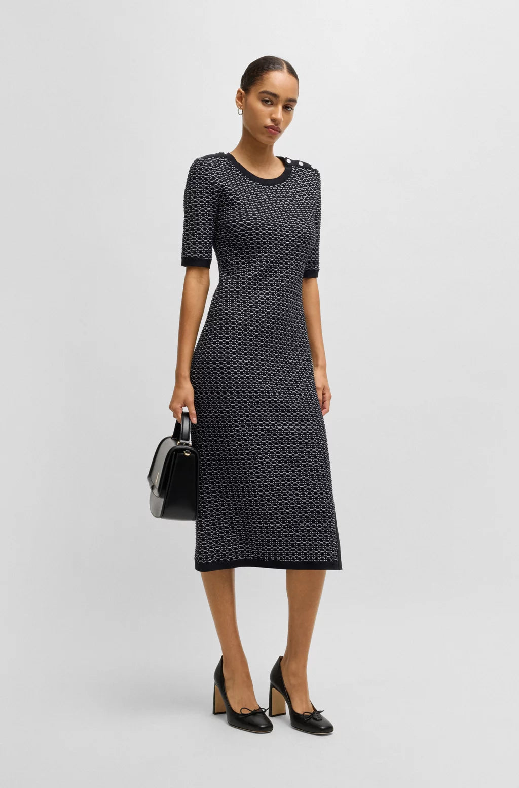 BOSS STRUCTURED-STRIPE DRESS IN STRETCH-COTTON JERSEY