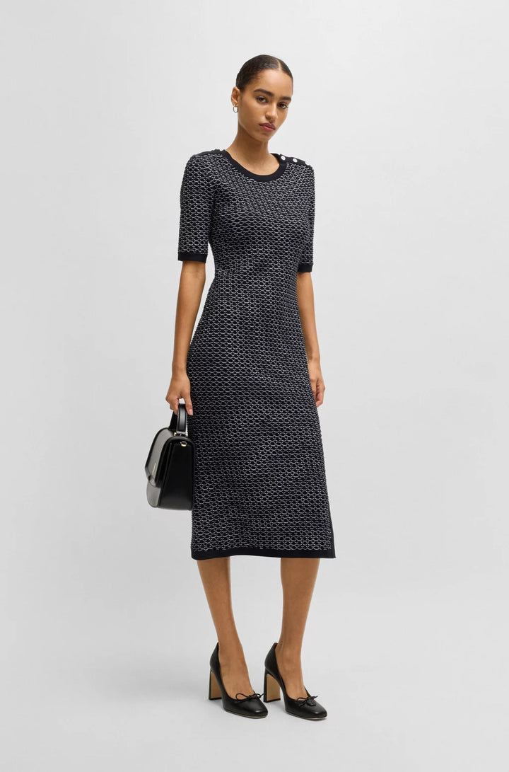 BOSS STRUCTURED-STRIPE DRESS IN STRETCH-COTTON JERSEY