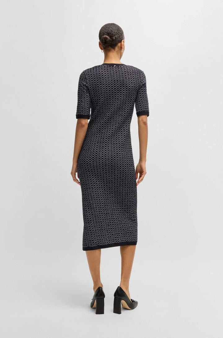 BOSS STRUCTURED-STRIPE DRESS IN STRETCH-COTTON JERSEY