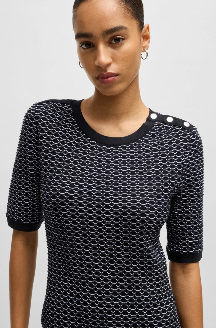 BOSS STRUCTURED-STRIPE DRESS IN STRETCH-COTTON JERSEY