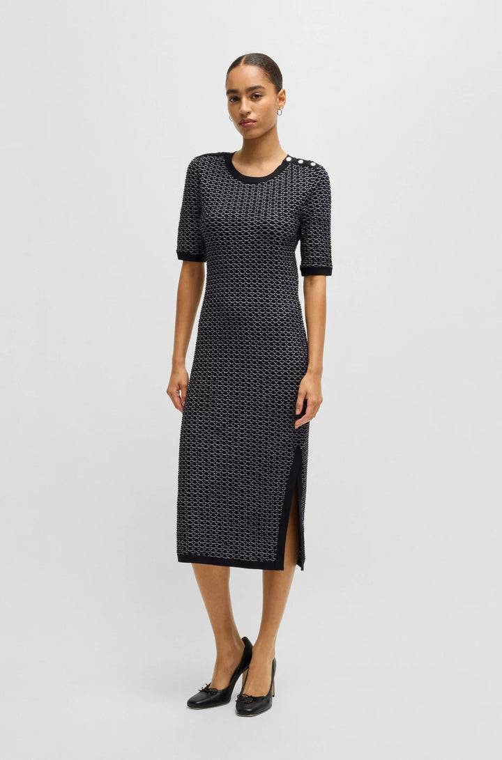 BOSS STRUCTURED-STRIPE DRESS IN STRETCH-COTTON JERSEY