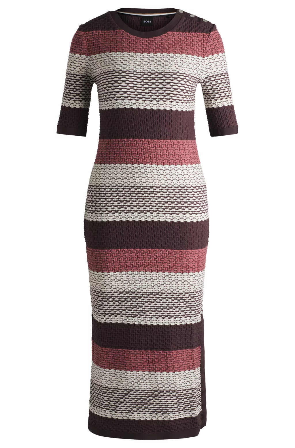 BOSS STRUCTURED-STRIPE DRESS IN STRETCH-COTTON JERSEY