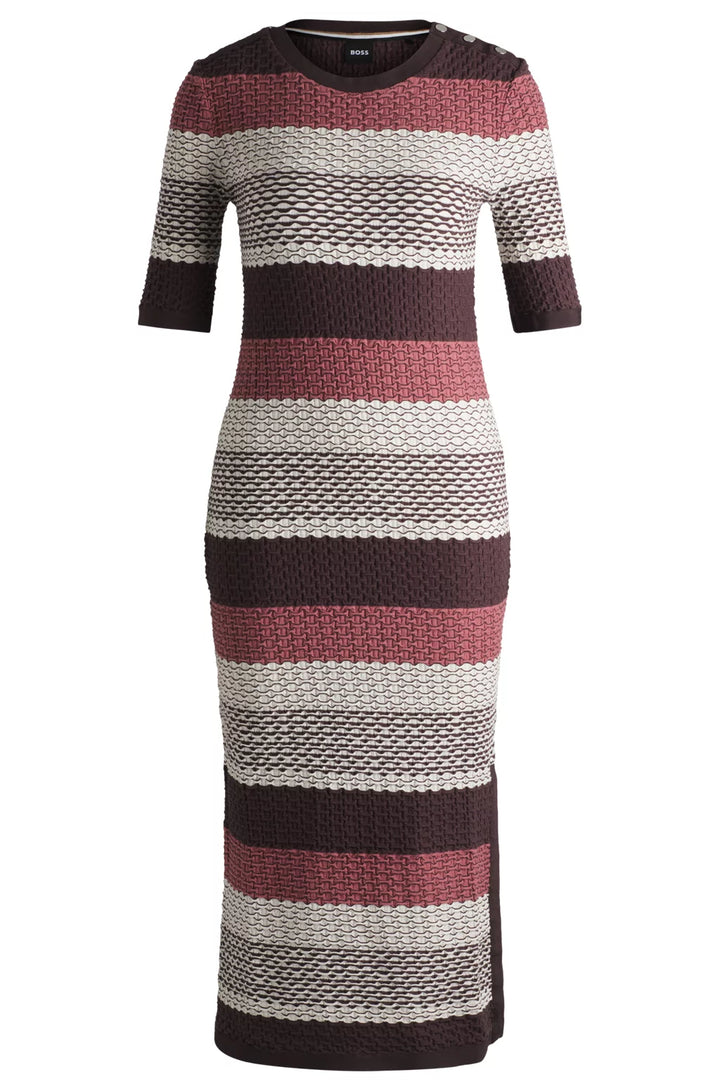 BOSS STRUCTURED-STRIPE DRESS IN STRETCH-COTTON JERSEY