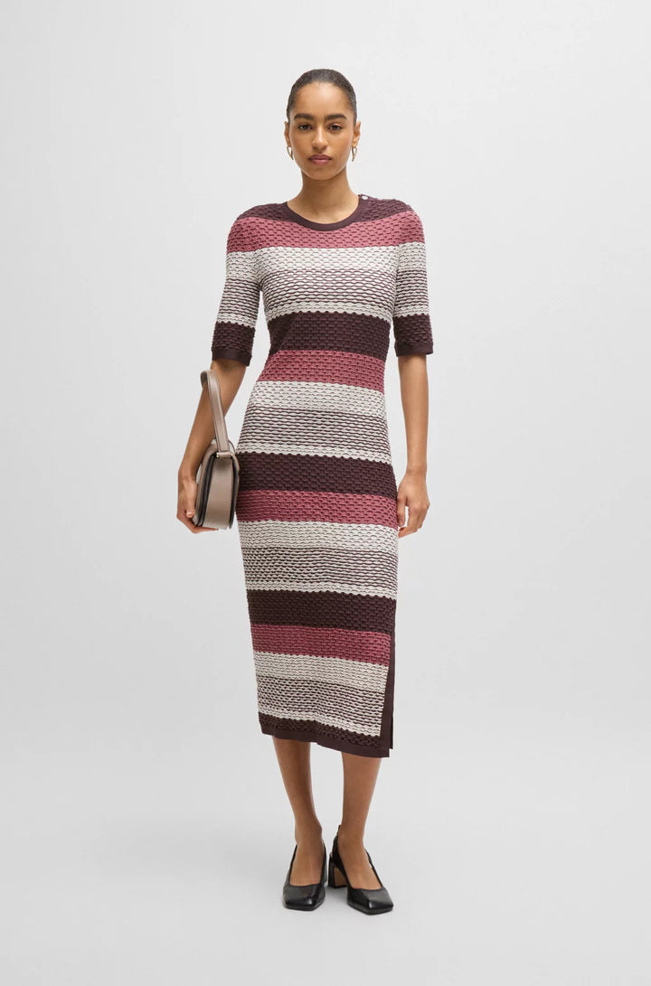 BOSS STRUCTURED-STRIPE DRESS IN STRETCH-COTTON JERSEY