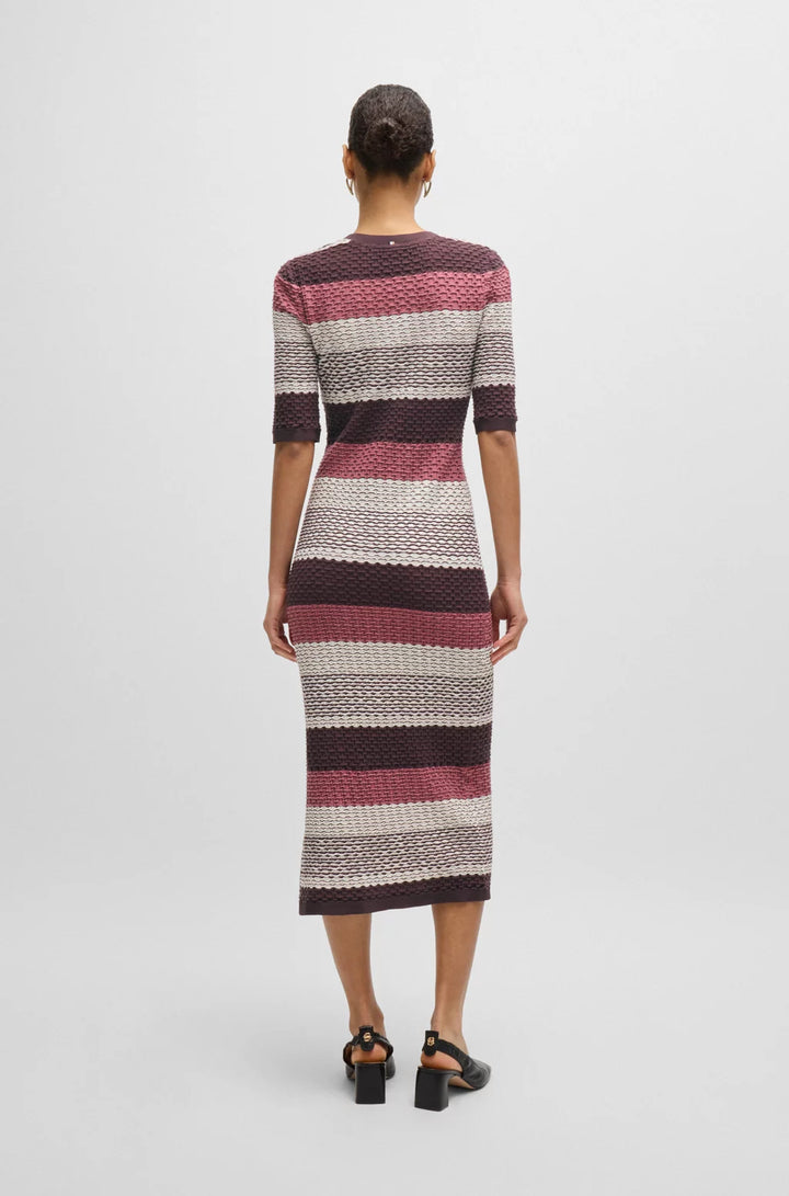 BOSS STRUCTURED-STRIPE DRESS IN STRETCH-COTTON JERSEY