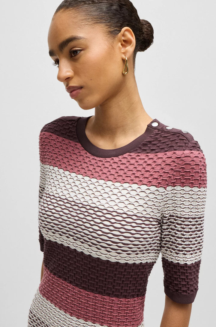 BOSS STRUCTURED-STRIPE DRESS IN STRETCH-COTTON JERSEY