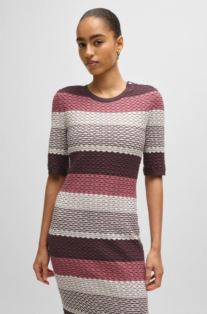 BOSS STRUCTURED-STRIPE DRESS IN STRETCH-COTTON JERSEY
