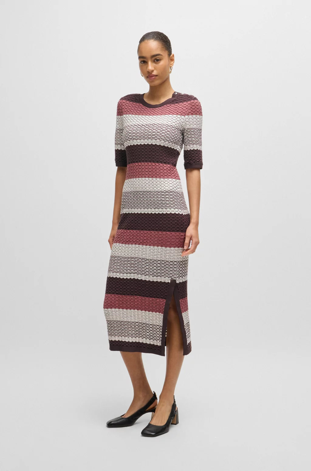 BOSS STRUCTURED-STRIPE DRESS IN STRETCH-COTTON JERSEY