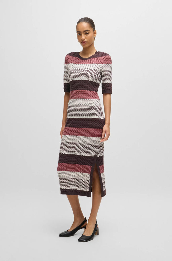 BOSS STRUCTURED-STRIPE DRESS IN STRETCH-COTTON JERSEY