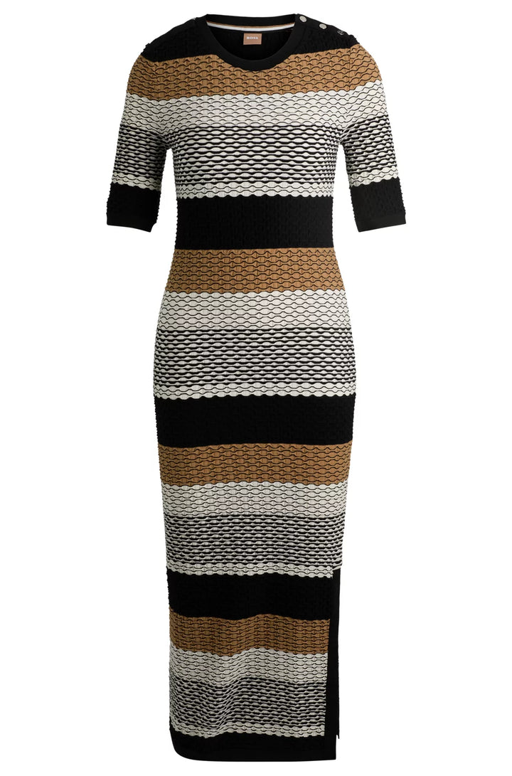 BOSS STRUCTURED-STRIPE DRESS IN STRETCH-COTTON JERSEY
