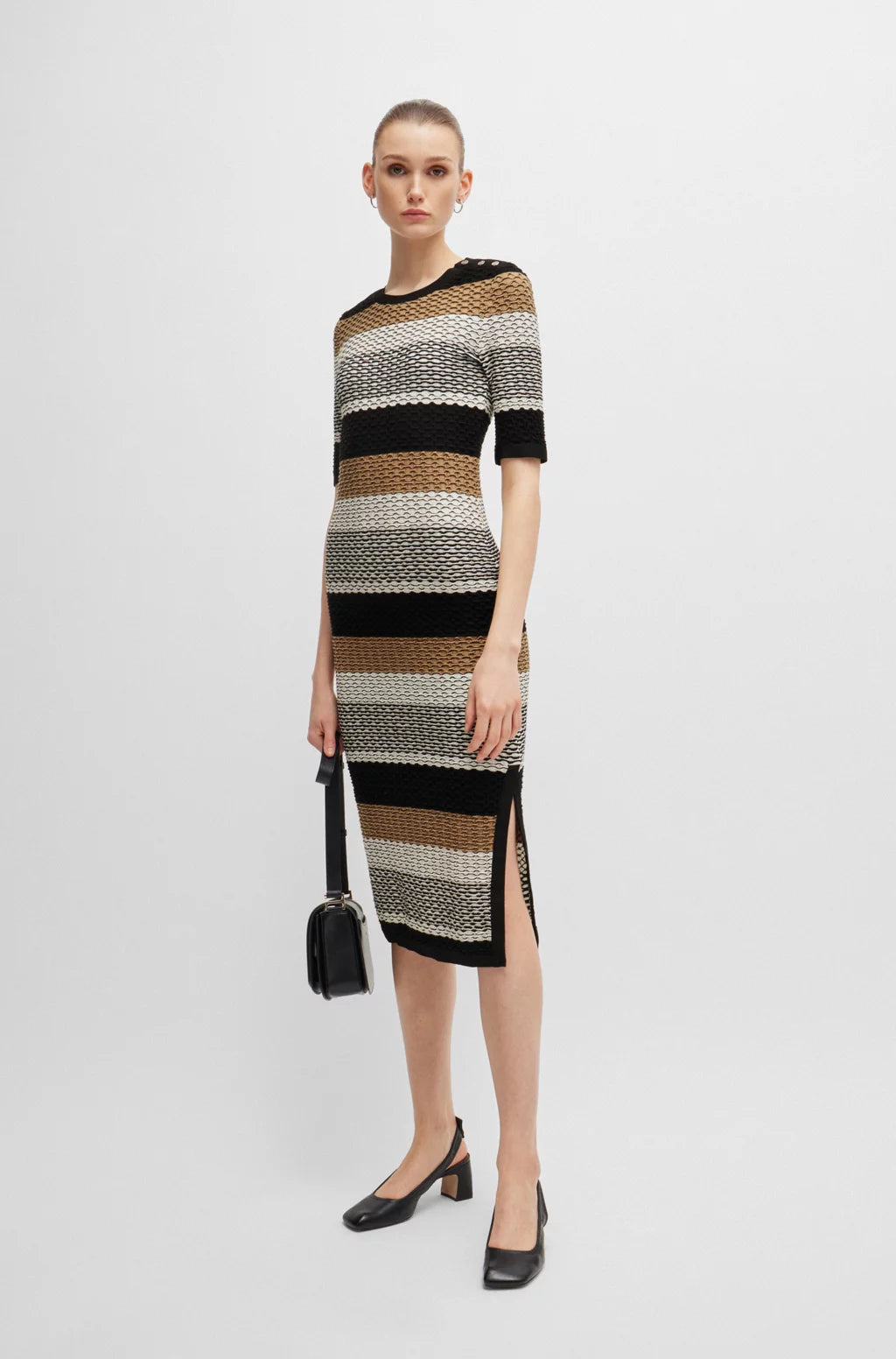 BOSS STRUCTURED-STRIPE DRESS IN STRETCH-COTTON JERSEY