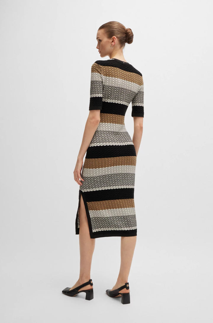 BOSS STRUCTURED-STRIPE DRESS IN STRETCH-COTTON JERSEY