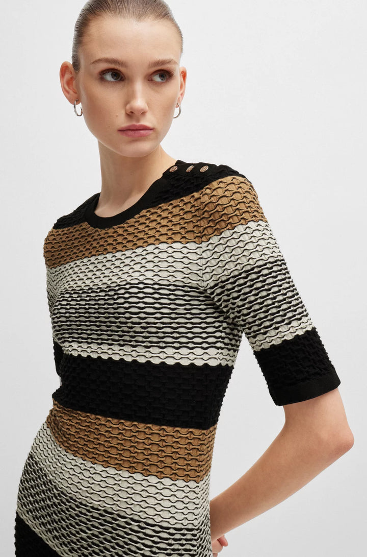 BOSS STRUCTURED-STRIPE DRESS IN STRETCH-COTTON JERSEY