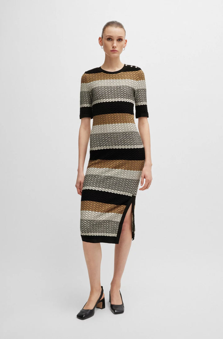 BOSS STRUCTURED-STRIPE DRESS IN STRETCH-COTTON JERSEY