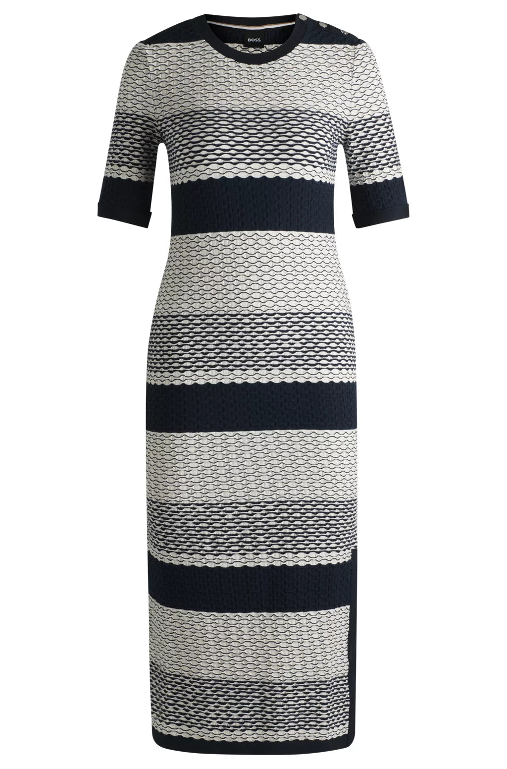BOSS STRUCTURED-STRIPE DRESS IN STRETCH-COTTON JERSEY
