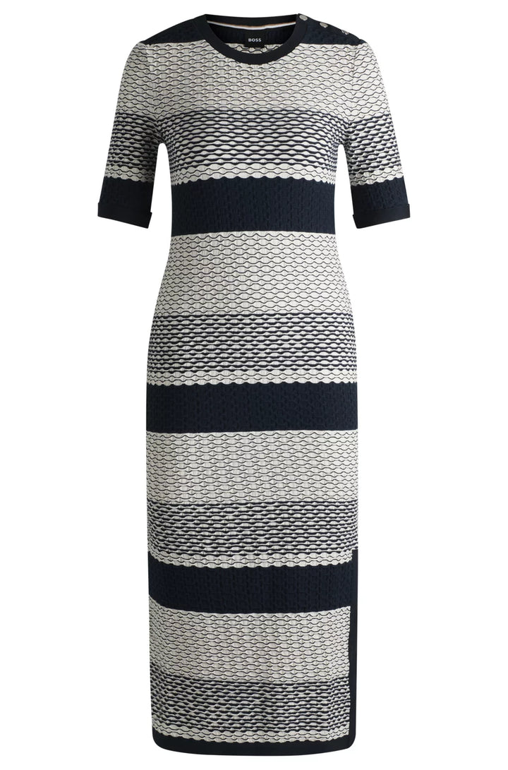 BOSS STRUCTURED-STRIPE DRESS IN STRETCH-COTTON JERSEY