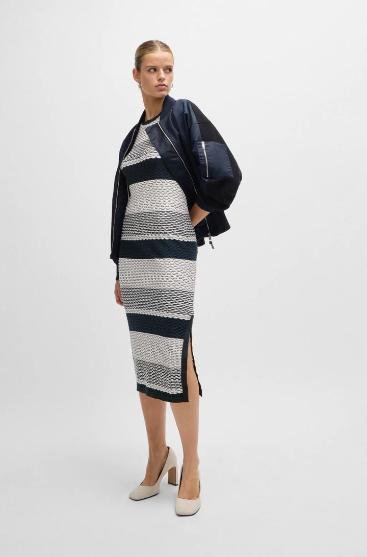 BOSS STRUCTURED-STRIPE DRESS IN STRETCH-COTTON JERSEY