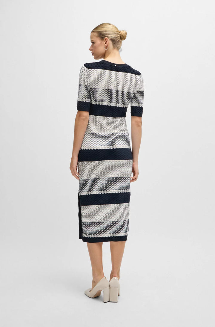 BOSS STRUCTURED-STRIPE DRESS IN STRETCH-COTTON JERSEY