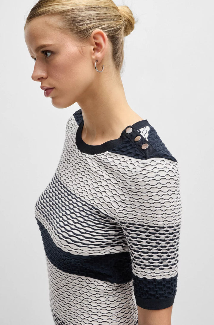 BOSS STRUCTURED-STRIPE DRESS IN STRETCH-COTTON JERSEY