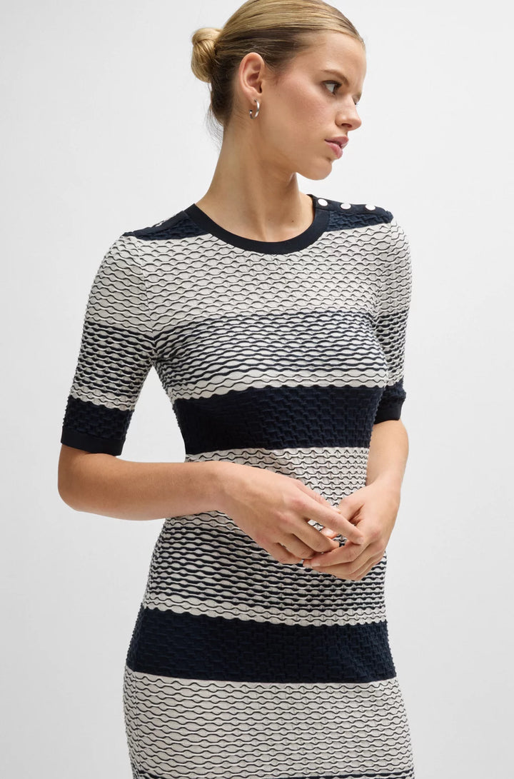 BOSS STRUCTURED-STRIPE DRESS IN STRETCH-COTTON JERSEY