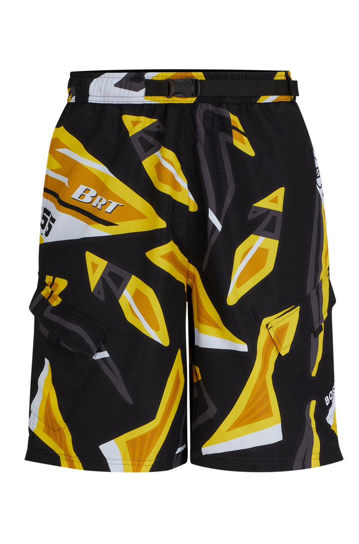 Boss Quick-drying swim shorts in seasonal-print recycled fabric