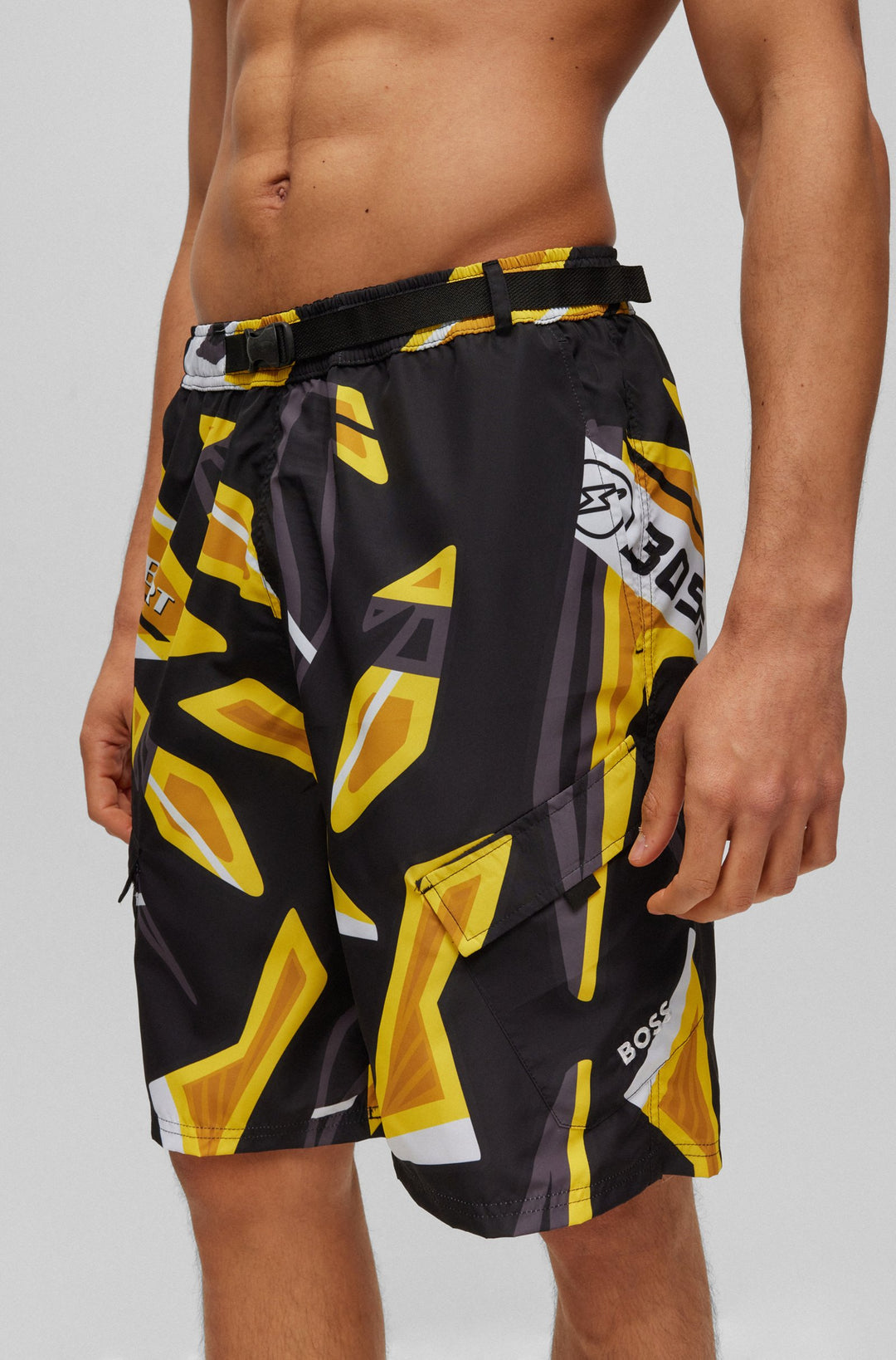 Boss Quick-drying swim shorts in seasonal-print recycled fabric