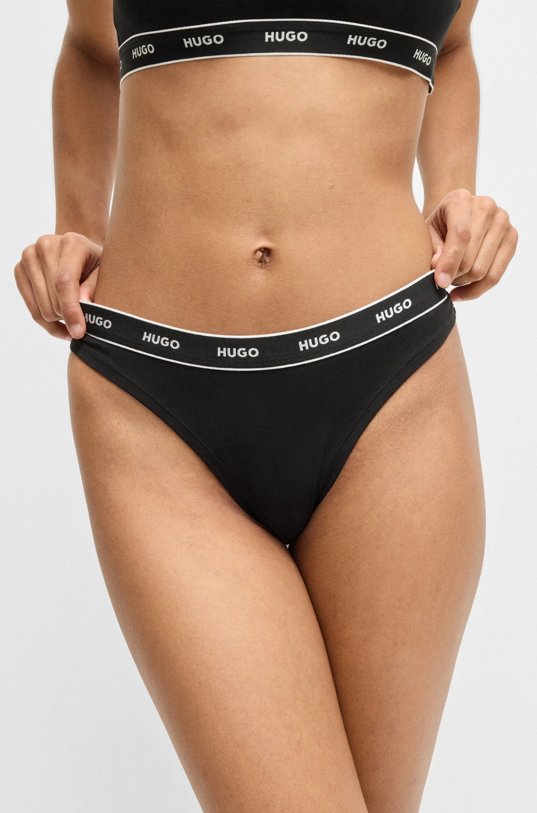 HUGO Three-pack of stretch-cotton thongs with logo waistbands