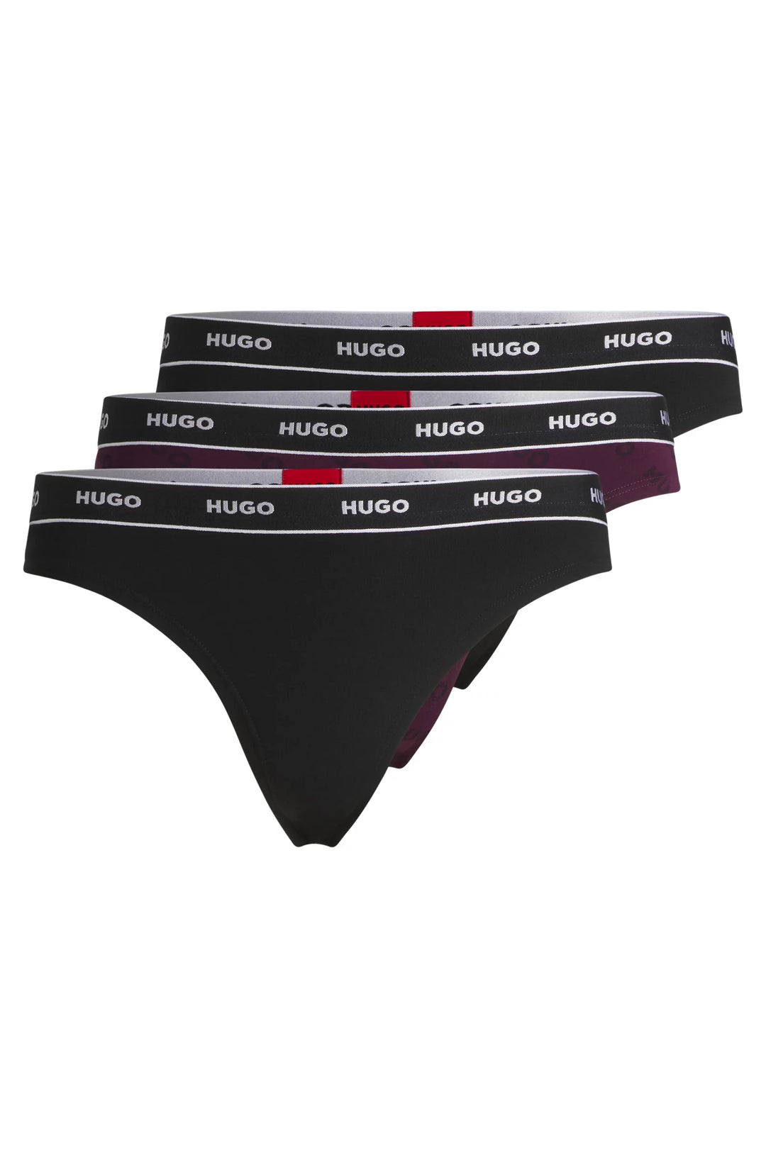 HUGO Three-pack of stretch-cotton thongs with logo waistbands