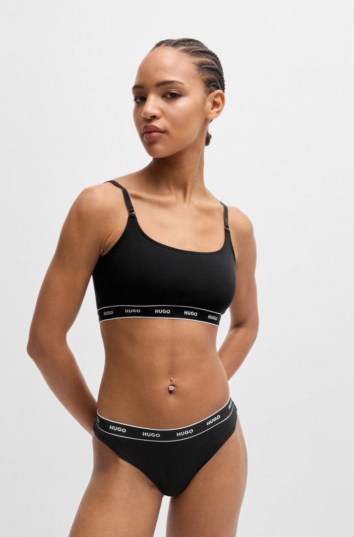 HUGO Three-pack of stretch-cotton thongs with logo waistbands