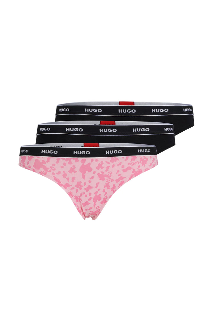 HUGO Three-pack of stretch-cotton thongs with logo waistbands
