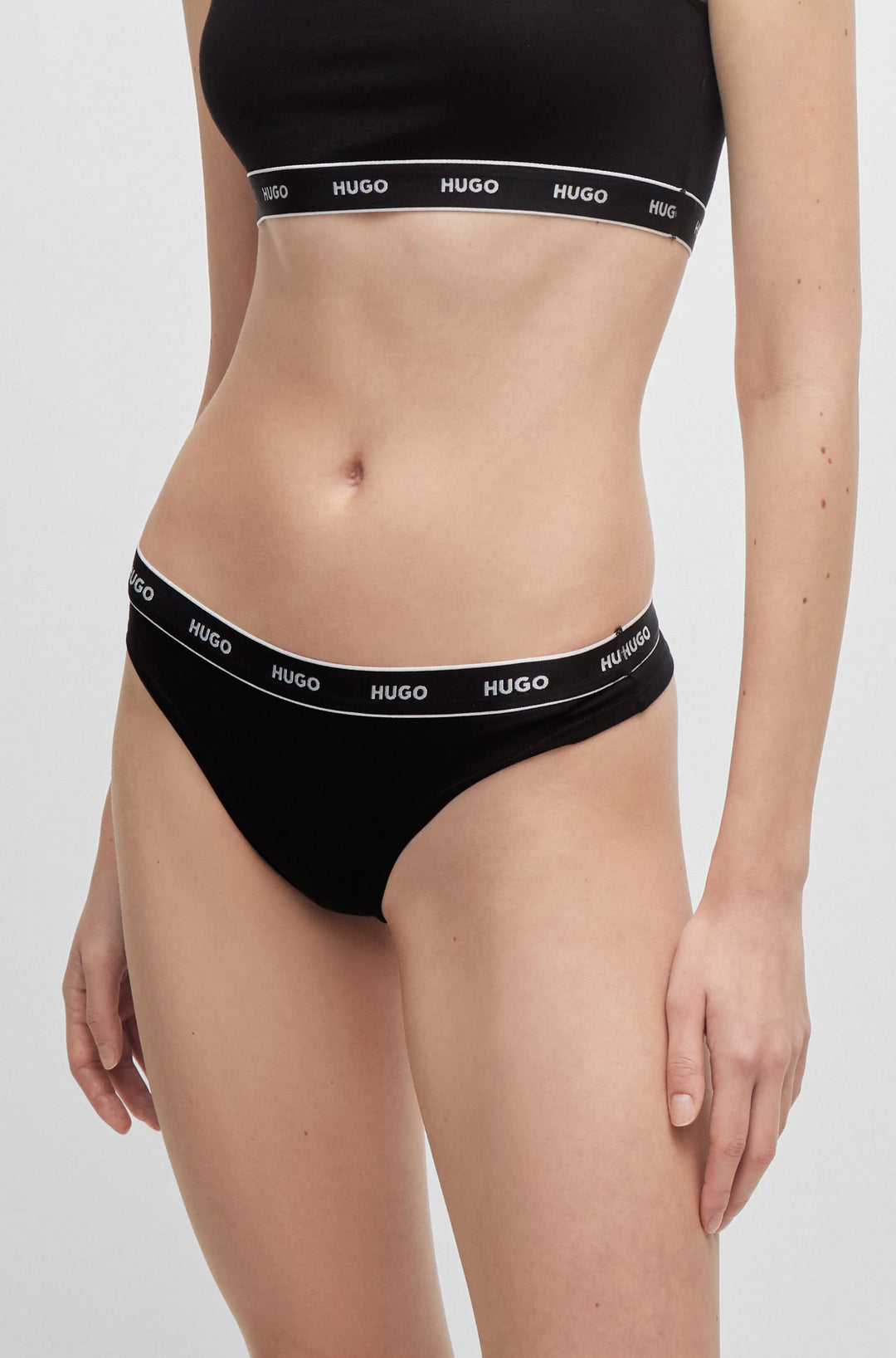 HUGO Three-pack of stretch-cotton thongs with logo waistbands