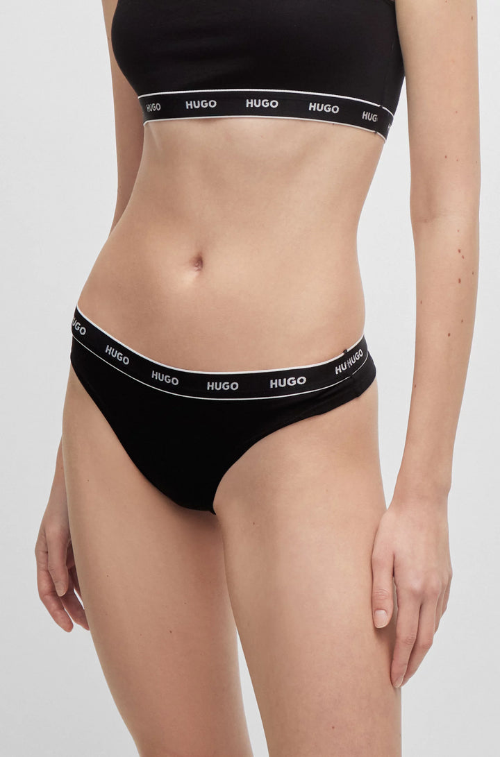HUGO Three-pack of stretch-cotton thongs with logo waistbands