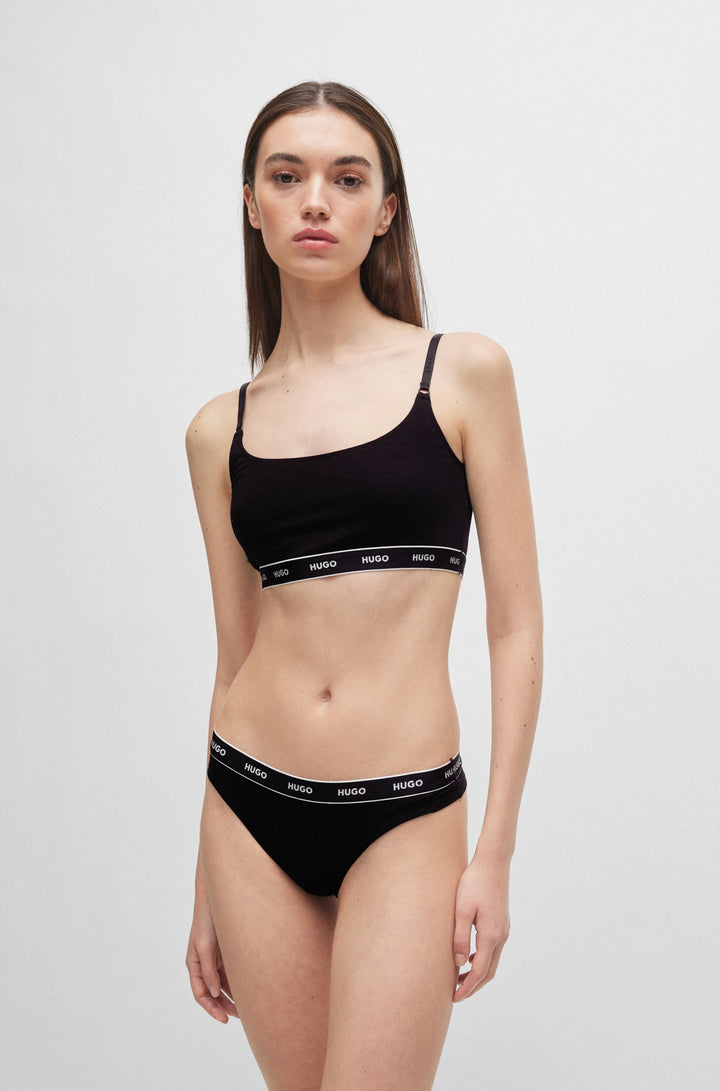 HUGO Three-pack of stretch-cotton thongs with logo waistbands